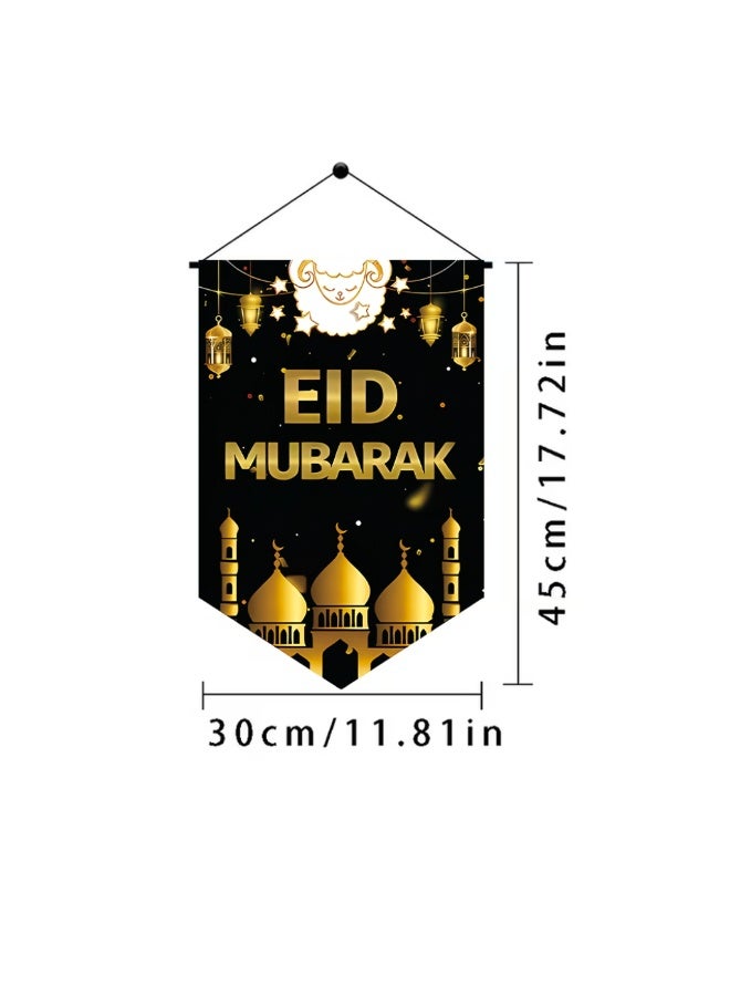 3PCS Ramadan Kareem & Eid Mubarak Hanging Banner Set – Islamic Door Wall Decoration Flags with Moon, Star & Mosque Design - Image 5